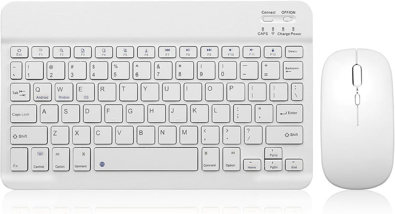 Guiheng Bluetooth Keyboard and Mouse Combo Rechargeable Portable Wireless Keyboard Mouse Set for Apple iPad iPhone iOS 13 and Above Samsung Tablet Phone Smartphone Android Windows (10 inch White) - Image 1